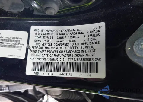 2017 Honda Civic Lx from USA, damaged, VIN 2HGFC2F53HH561513